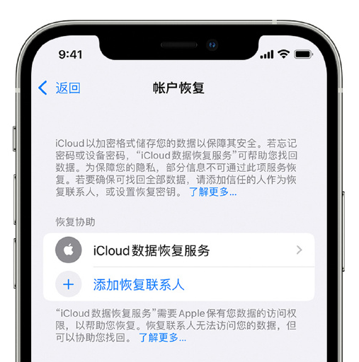 金乡苹果手机维修分享在 iPhone 上设置帐户恢复联系人的方法 